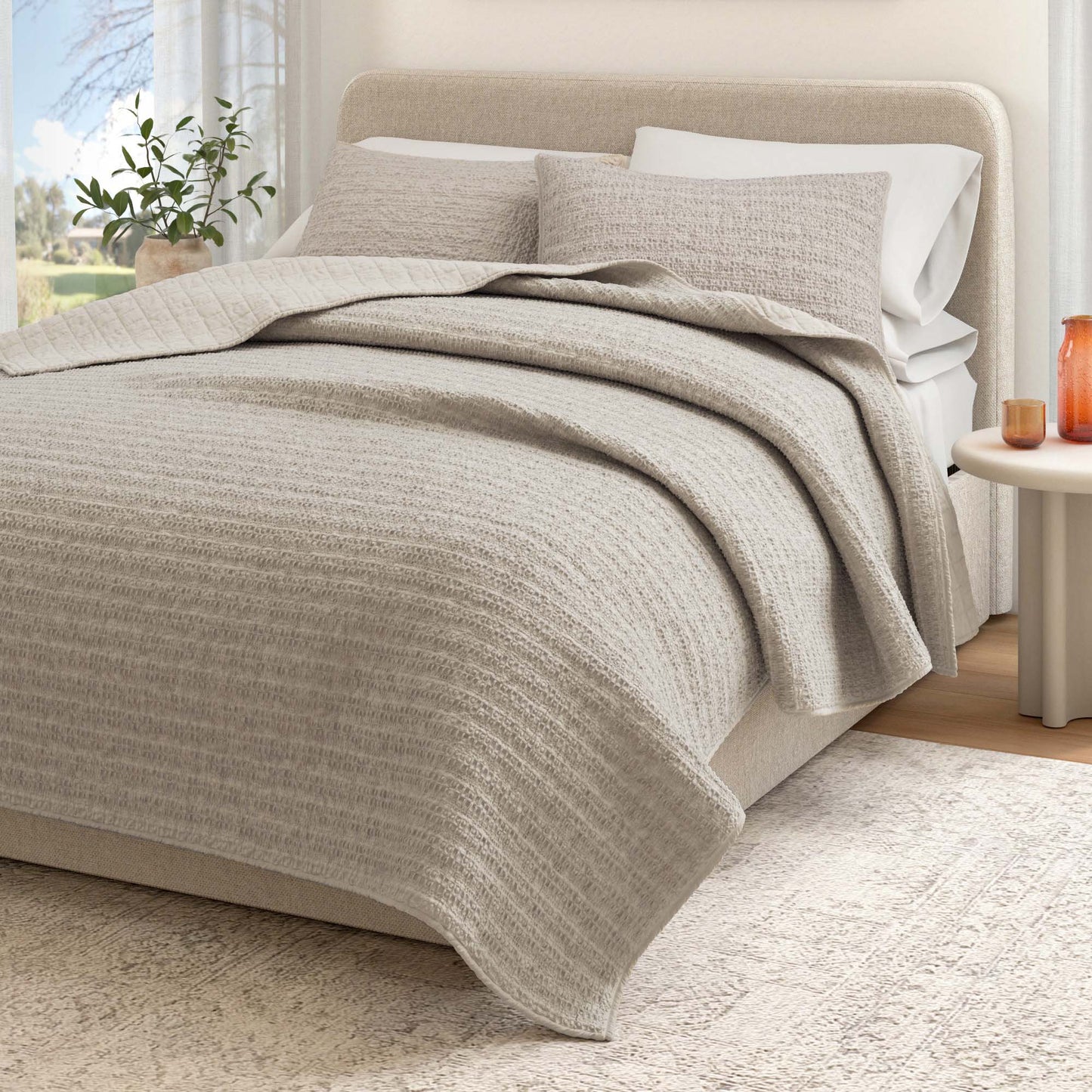 100% Cotton Honeycomb Waffle Garment Washed Quilt Set - Genevieve Collection