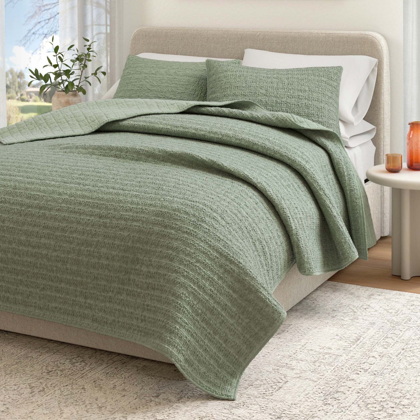 100% Cotton Honeycomb Waffle Garment Washed Quilt Set - Genevieve Collection