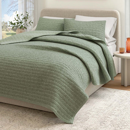 100% Cotton Honeycomb Waffle Garment Washed Quilt Set - Genevieve Collection