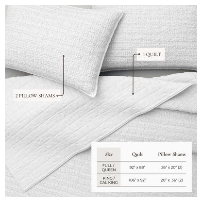 100% Cotton Honeycomb Waffle Garment Washed Quilt Set - Genevieve Collection