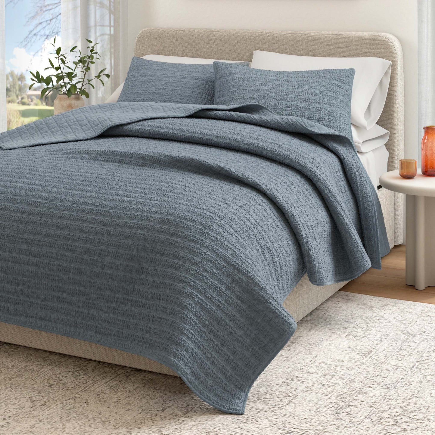 100% Cotton Honeycomb Waffle Garment Washed Quilt Set - Genevieve Collection