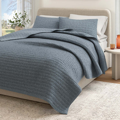100% Cotton Honeycomb Waffle Garment Washed Quilt Set - Genevieve Collection