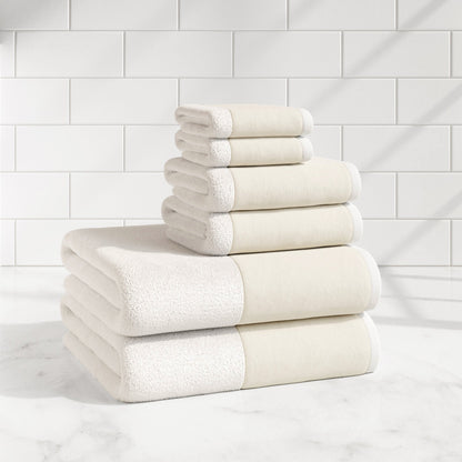 Cotton Linen-Like Border 6-Piece Towel Set - Priya Collection