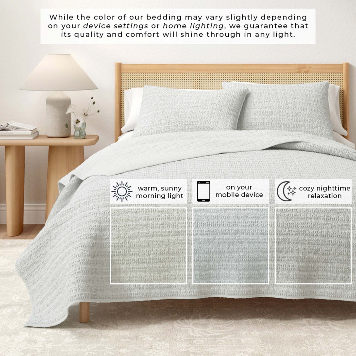 100% Cotton Honeycomb Waffle Garment Washed Quilt Set - Genevieve Collection